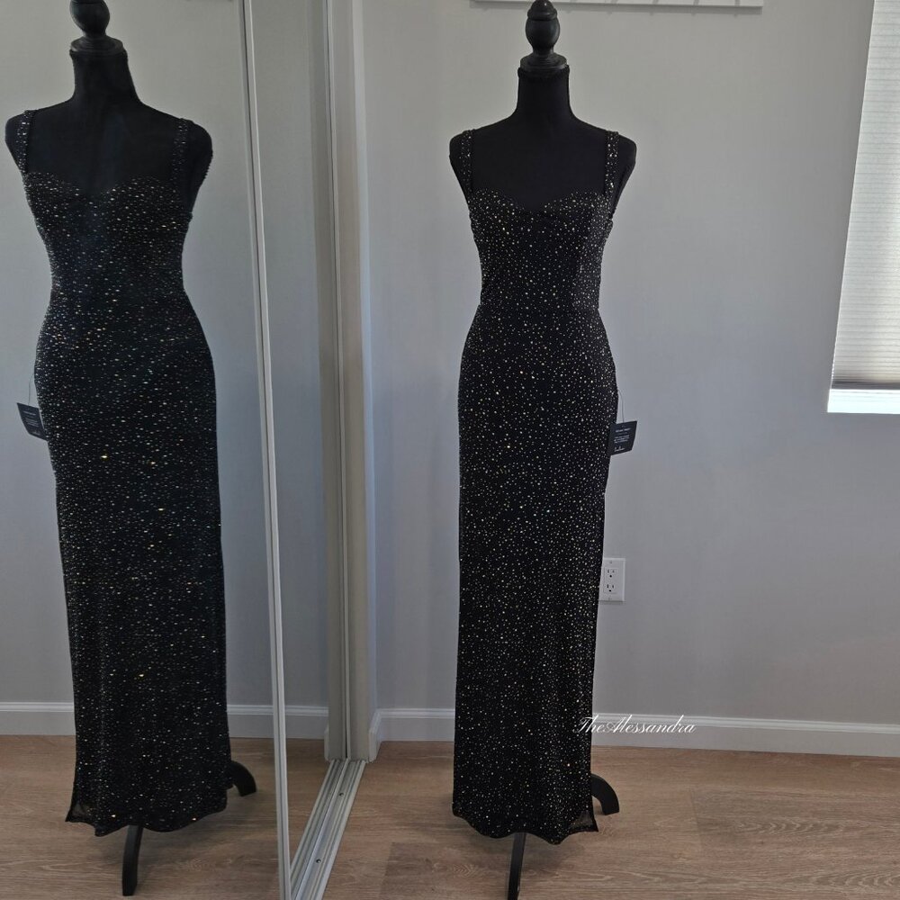 Lulus Black Rhinestone Maxi Dress Small New With Tags Missing Some Rhinestones - Picture 3 of 16